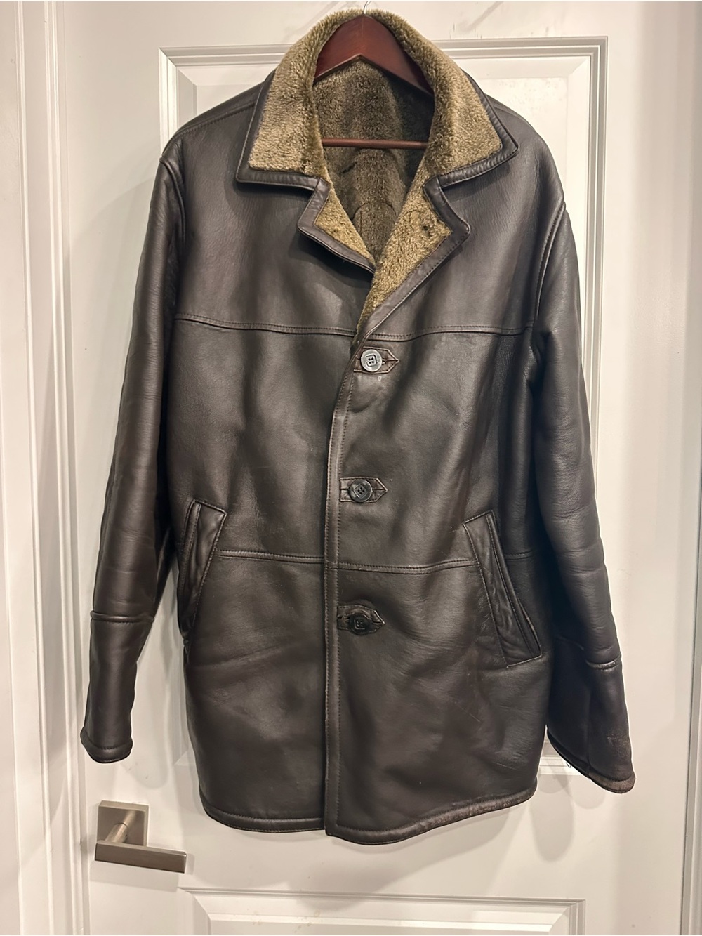 Men's Dark Brown Leather Shearling Coat - Classic Winter Jacket DANIER